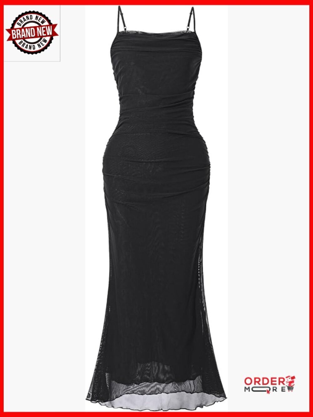 Spaghetti Strap Ruched Bodycon Maxi Dress Sleeveless Mesh Party